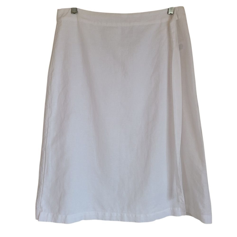 ​liz claiborne white linen cotton blend wrap skirt size 4 lined classic summer